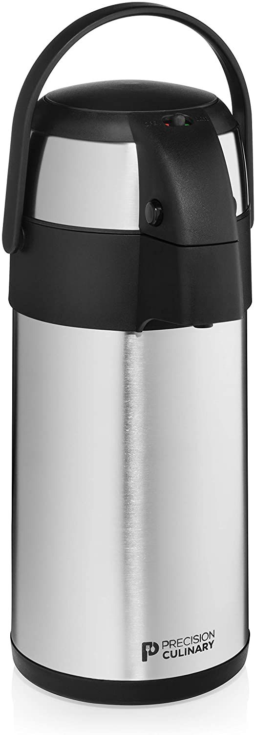 Airpot Coffee Dispenser with Pump/Stainless Steel Thermal Coffee Carafe - Three Liter (102 oz.) Hot Beverage Dispenser with On/Off Pump Switch - Vacuu