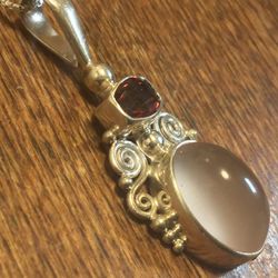 Sterling Sajen silver rose quartz garnet pendant and 20 inch chain