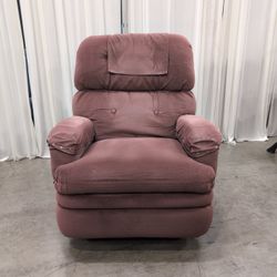 Padded Dusty Rose Fabric Swivel Recliner with Polka Dots