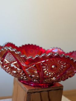 Vintage Imperial Glass Red "Daisy and Button" Bowl