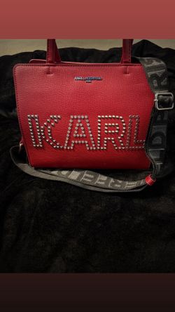 Authentic Karl Lagerfeld Paris Red Studded Logo Tote Crossbody Bag Excellent Condition