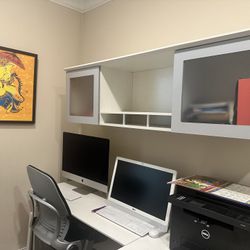 Modern Like New White Desk & Wall Unit 