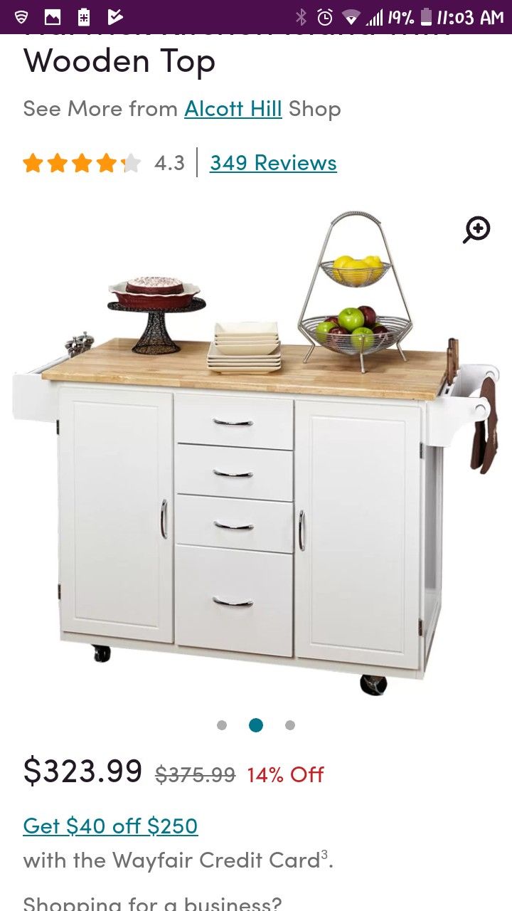 Kitchen Island with wooden top