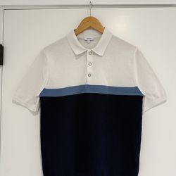 Reiss Christie Colorblock Polo Shirt – Men's Medium – Navy/Blue/Cream