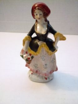 Vintage Victorian Lady with Flower Basket Hand Painted Porcelain Figurine- Occupied Japan