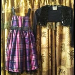 Girls Size 7 Holiday Sleeveless Dress And Black Sequined Bolero Jacket