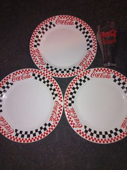 Vintage Coca-Cola Ceramic Plates And Glass Cup
