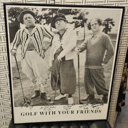 Vintage Poster Golf With Your Friends The 3 Stooges 27x22 Signed Very Cool