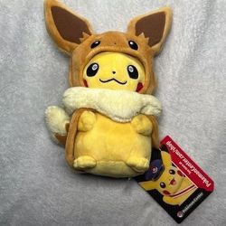 Pokemon Center Original Eevee uuPoncho Pikachu Plush Stuffed Toy 2018 Japan New w/Tags RARE SOLD OUT