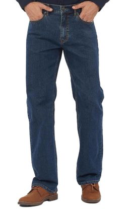 APUOR Men's Relaxed Fit Flex Jeans Straight loose fit Jeans Dark Blue W38xL32