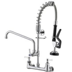 BWE
Commercial Restaurant Pull Down 2-Handle Wall Mount Pre-Rinse Spray Utility Kitchen Faucet in Polished Chrome