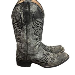 Circle G Boots Womens Size 8.5 Grey Black Embroidered Leather Western Square Toe
