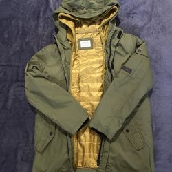Zara Kids Hooded Winter Parka – Olive Green / Gold Lining
