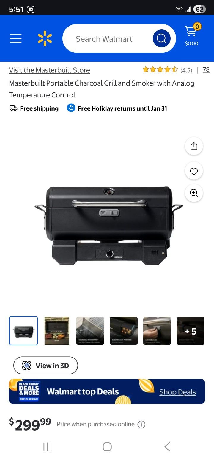 Masterbuilt Portable Charcoal Grill/Smoker With Collapsible Table