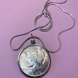 Vintage Sterling 1923 Peace Dollar Coin Pendant 