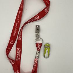 Red Coca Cola Lanyard Necklace with 2007 Pin Trading Lime green Pin