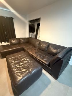 Dark Brown Sectional Sofa with Ottoman