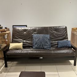 Queen Faux Leather Futon Sofa