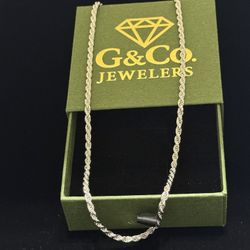 3.3 mm Rope Chain Sterling Silver ( Rhodium Plated ) In 20inches Long (17.9g)
