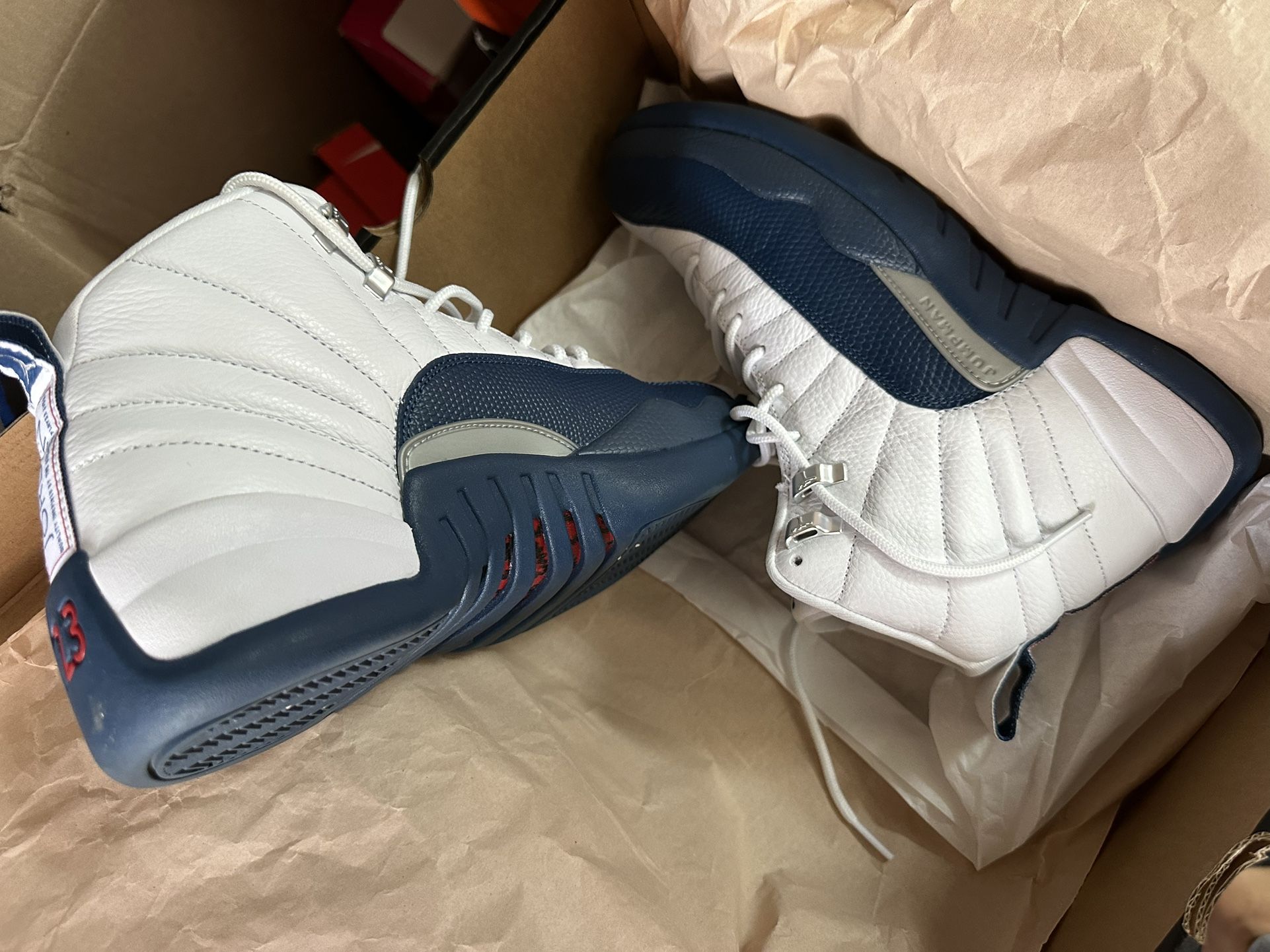Navy Blue And White Jordan 12s 
