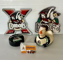 Vintage Bakersfield Condors Hockey Puck Magnets Rubber Ducky Rabobank Bicycle Repair Kit Tap See More for All Info