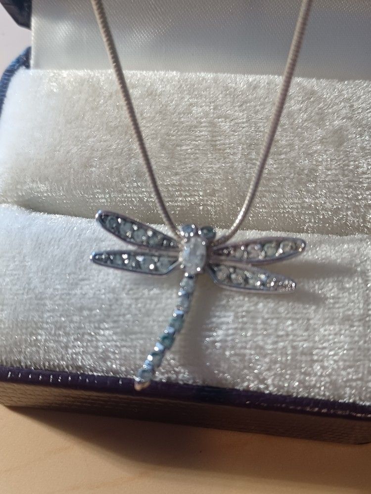 Vintage Sterling Silver Dragonfly Crystal Necklace
