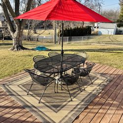 Patio Set - Outdoor Furniture - Outdoor Table - Wrought Iron Set - 8 Piece - Umbrella