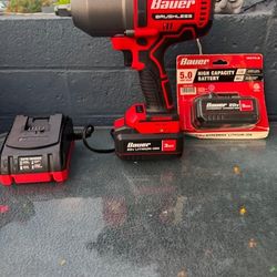 BAUER 20V Brushless Cordless, 1/2 in. High-Torque Impact Wrench Kit with 2 battery's and Charger