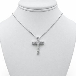 14k White Gold Cross Pendant with Diamonds and 14" Necklace.
