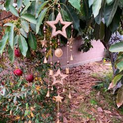 Celestial Sun Moon & Star HandPainted Mystic Wooden Wind Chime Sun Catcher Mobile