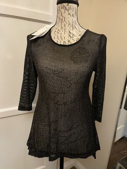 NWT Black N Gold Metallic Mesh Top