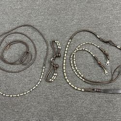 Vintage Mexico Silver Braided Leather Horse Bridle & Reata Rope Set