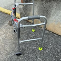 Drive 2 Button Folding Silver Walker W/Adjustable Height 