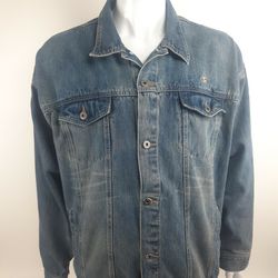Vintage Old Skool Denim Acid Wash Trucker Jacket Men's Size XL