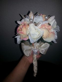 Handmade seashell wedding bouquet