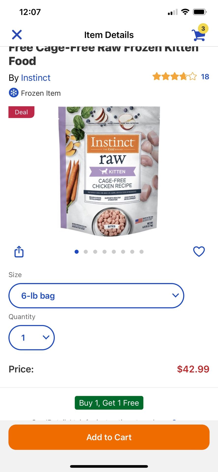 Instinct Bites Chicken Recipe Grain-Free Cage-Free Raw Frozen Kitten Food