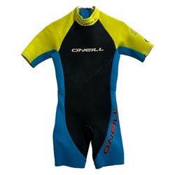 O'NEILL Reactor Adult Black/Blue/Yellow Short Leg Neoprene Wet Suit Surf Size 16