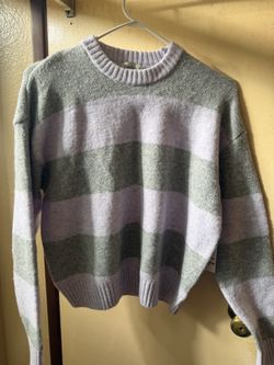 Faded Rose Striped Grey and Purple Knit Crewneck Sweater