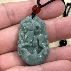 Natural Burmese Jadeite Jade Flying Lucky Sheep Pendant/ Necklace
