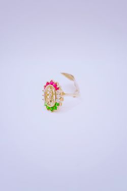 14K yellow gold Mexican ring with unnatural gems