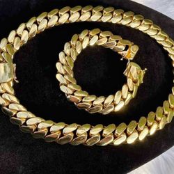 Chain And Bracelet 24MM 14k Gold Plated Doesn't Loses Color 