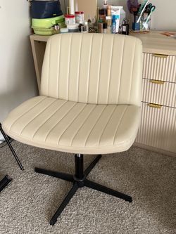 Cream Faux Leather Armless vanity Desk Chair