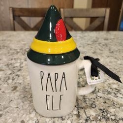 RAE DUNN ELF MUG with TOPPER
