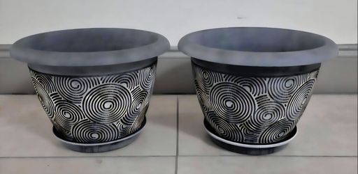 *** REDUCED *** PAIR of 12" (Diameter) Blue Circle Planters (2 for $30) @ Lasting Creations