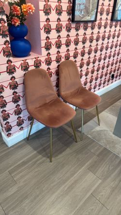 Set of 4 mauve / gold dining chairs