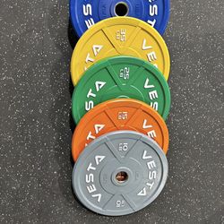 Colored Vesta Bumper Plates Set 260lb (Pairs of 10lk 1010. 1(contact info removed), 3510 45lb)
