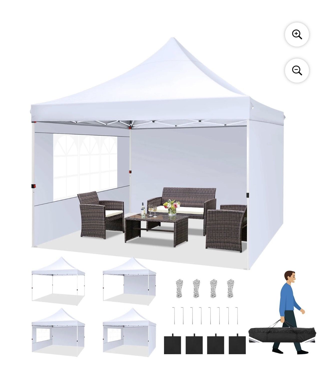 Waterproof Pop-Up Canopy Tent 10x10ft with 4 Side Panels – White