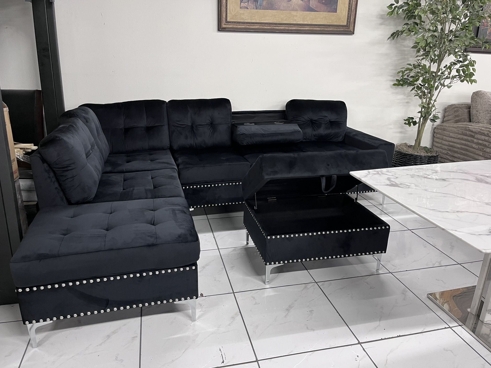 Black Velvet Sectional With Storage 🔥 Hot Deal Only $699🔥
