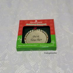 Harvey Lewis Best Teacher Gold Christmas Ornament with Swarovski Elements Retire