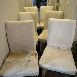 6 White Chairs – Scratched Up but Usable